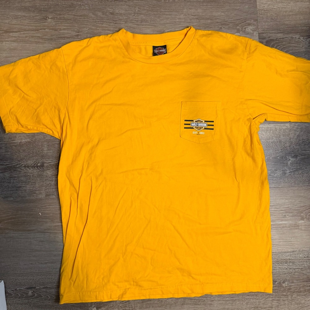 2005 Harley Davidson River City Fort Wayne Indiana Yellow Graphic T Shirt XL